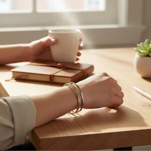 Lia Sophia Bangle Bracelet Set of 2 Gold Tone Wavy Rhinestone Stackable